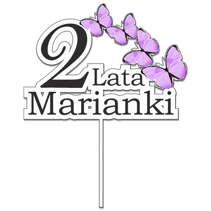 Topper na tort - urodziny + imię Motylki