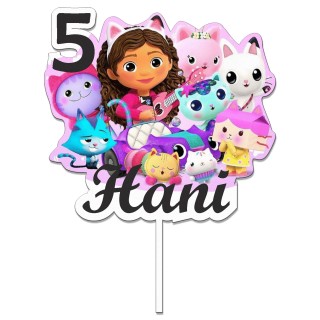 Topper na tort - urodziny + imię KOCI DOMEK GABI