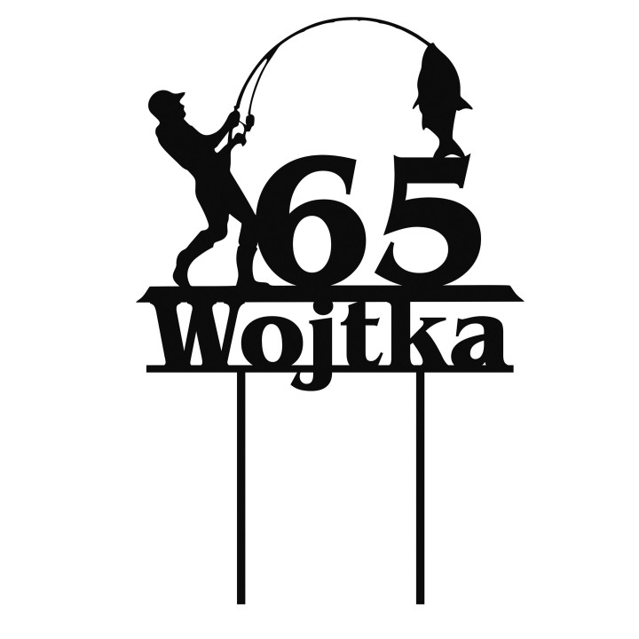 Topper na tort - urodziny + imię Wędkarz
