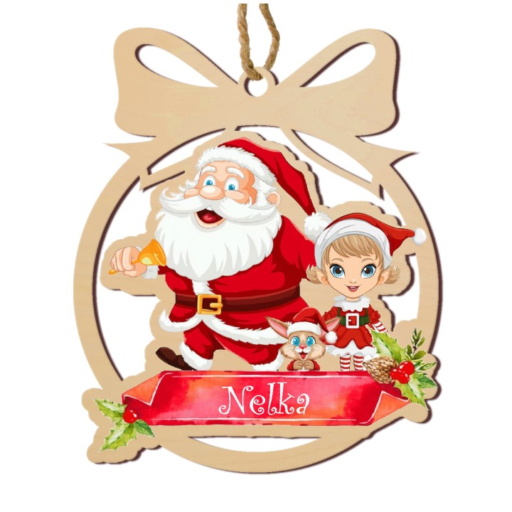 Drewniana kolorowa Bombka na choinkę z imieniem - mikołaj