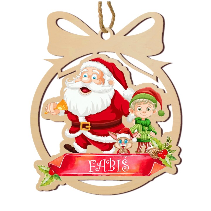 Drewniana kolorowa Bombka na choinkę z imieniem - mikołaj