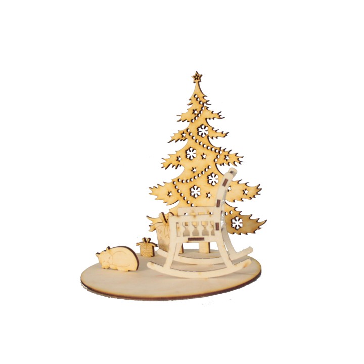 🎄 Dekoracja świąteczna – choinka z bujanym krzesłem i kotkiem