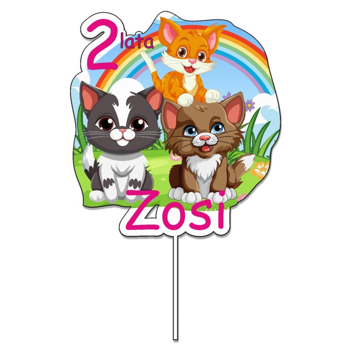 Topper na tort - urodziny + imię kotki