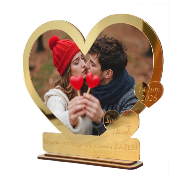 Ramka Walentynkowa SERCE Ze Złotym Grawerem – Prezent dla Zakochanych!