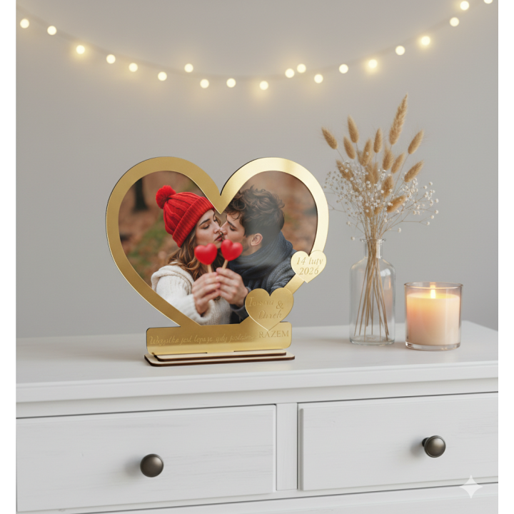 Ramka Walentynkowa SERCE Ze Złotym Grawerem – Prezent dla Zakochanych!