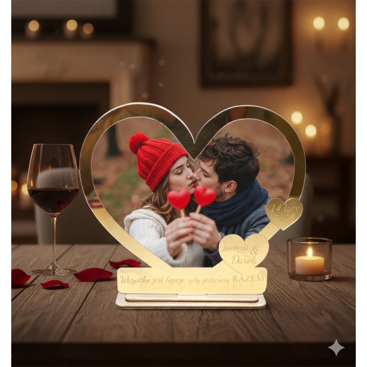 Ramka Walentynkowa SERCE Ze Złotym Grawerem – Prezent dla Zakochanych!