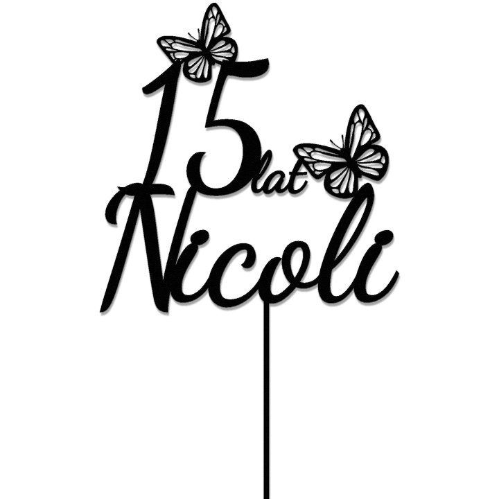 Topper na tort - urodziny + imię motylki