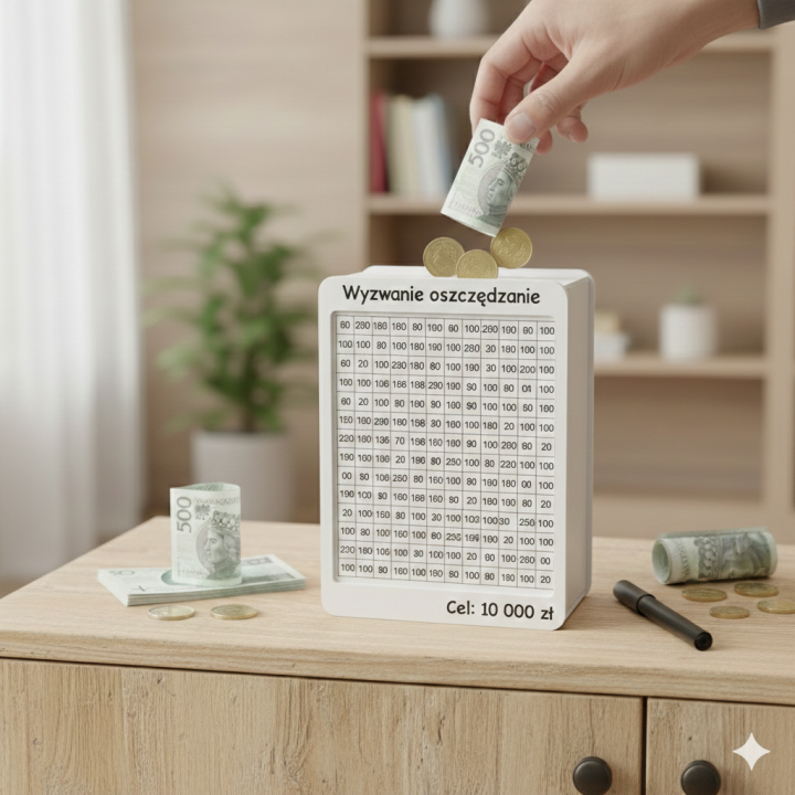 Skarbonka „Wyzwanie oszczędzanie” – motywacja w eleganckiej formie!