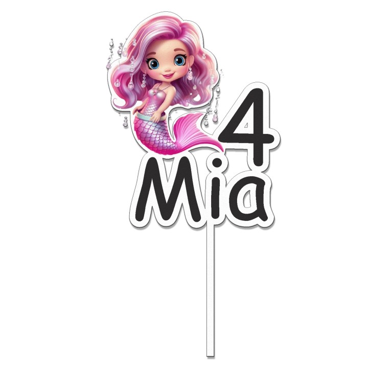 Topper na tort - urodziny + imię Syrenka